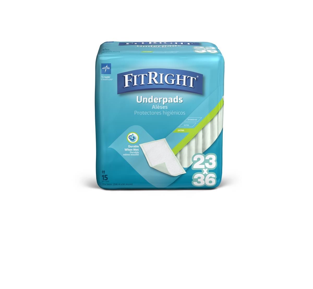 Medline FitRight Underpads, Moderate Absorbency, 23" x 36"