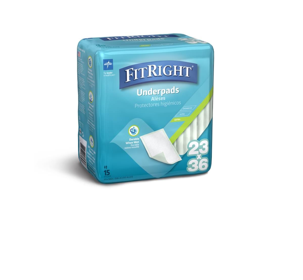 Medline FitRight Underpads, Moderate Absorbency, 23" x 36"